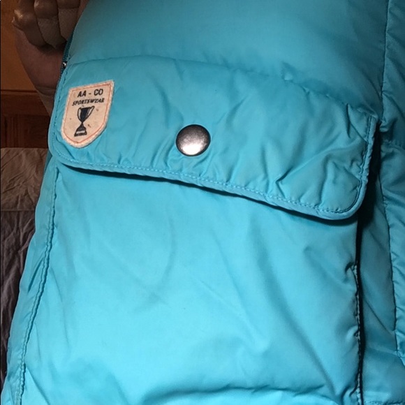 Down Vest SzS removable hood turquoise&yellow - Picture 8 of 8